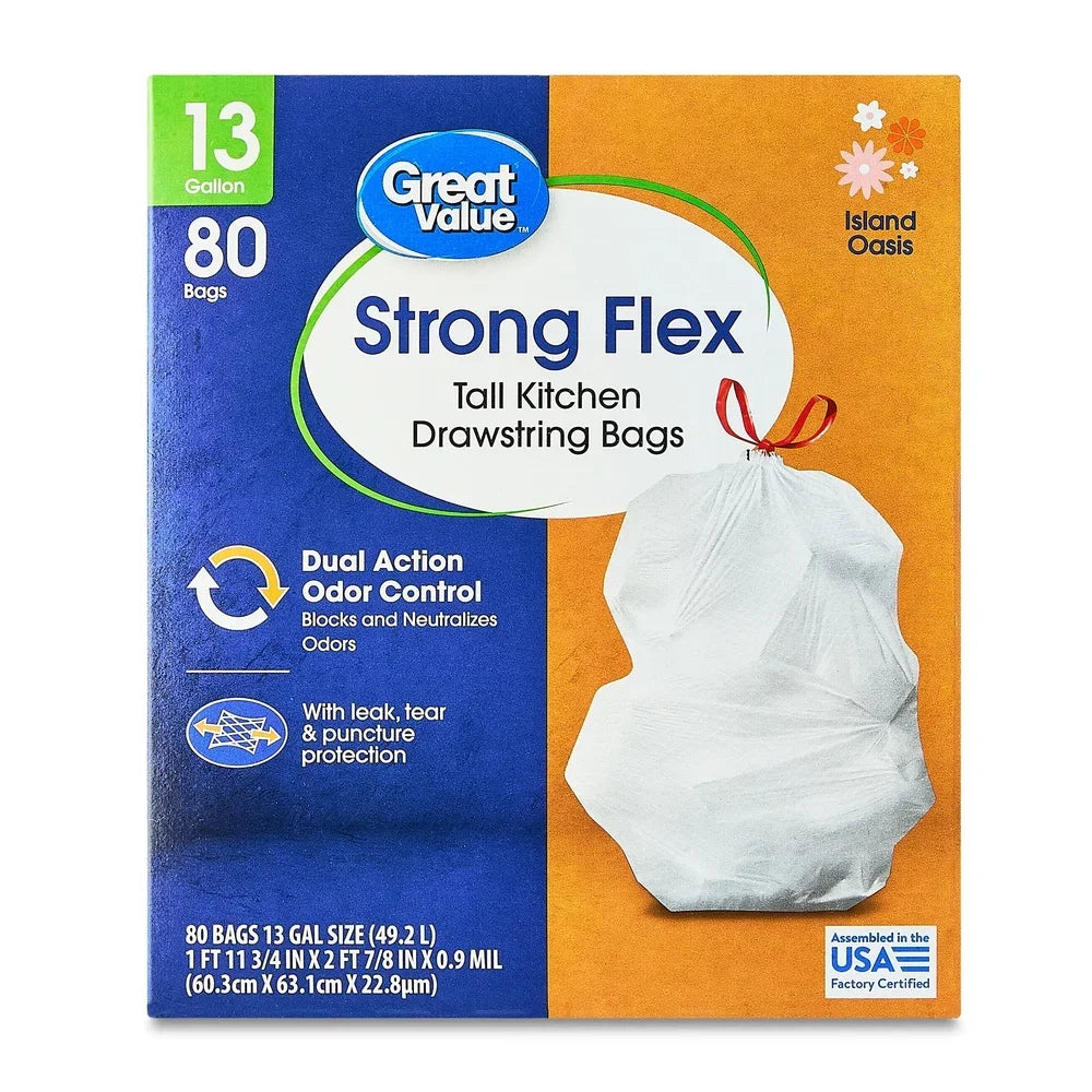 80 Count 13 Gallon Tall Kitchen Trash Bags Drawstring Leakproof