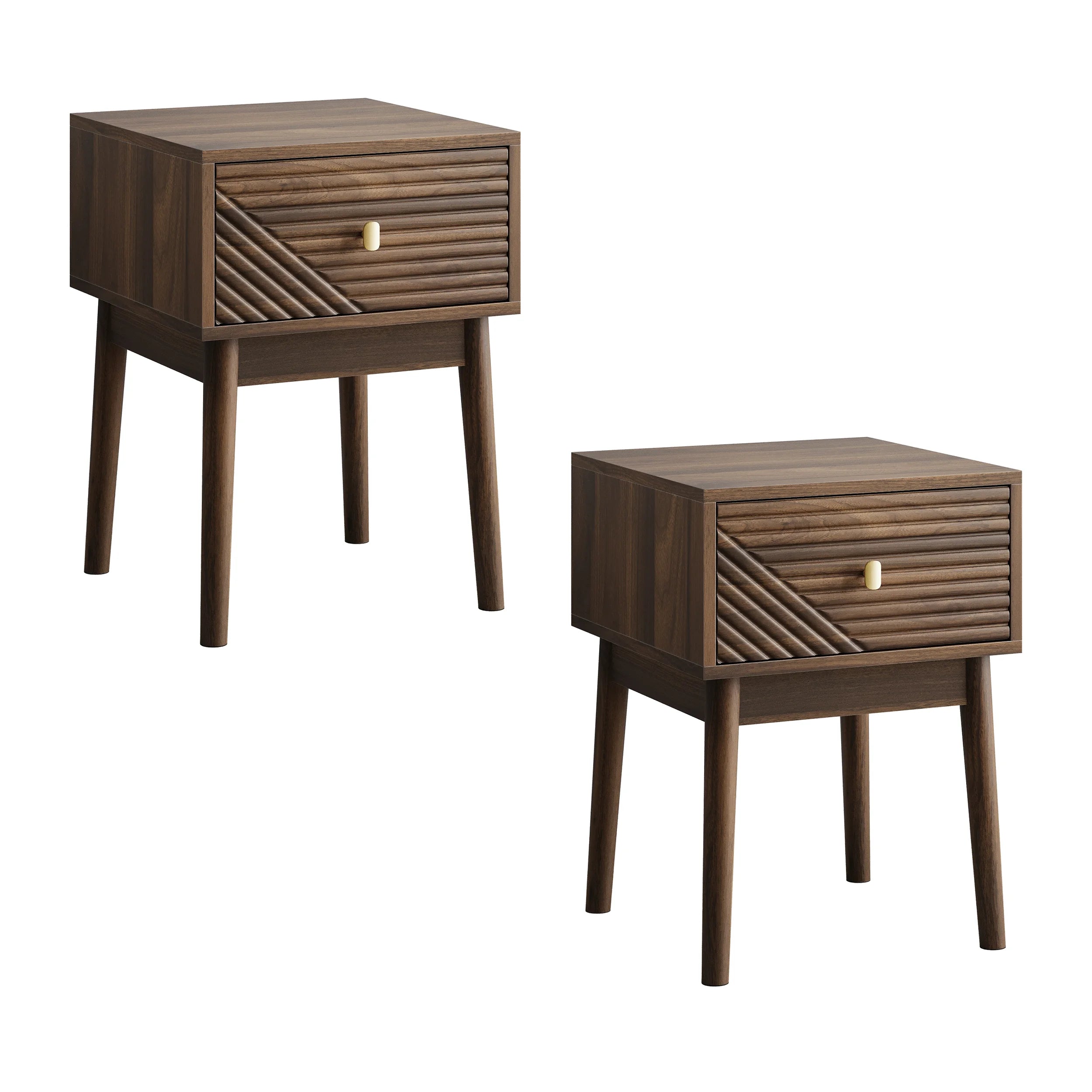 Medieval modern style walnut bed cabinet, two-piece set