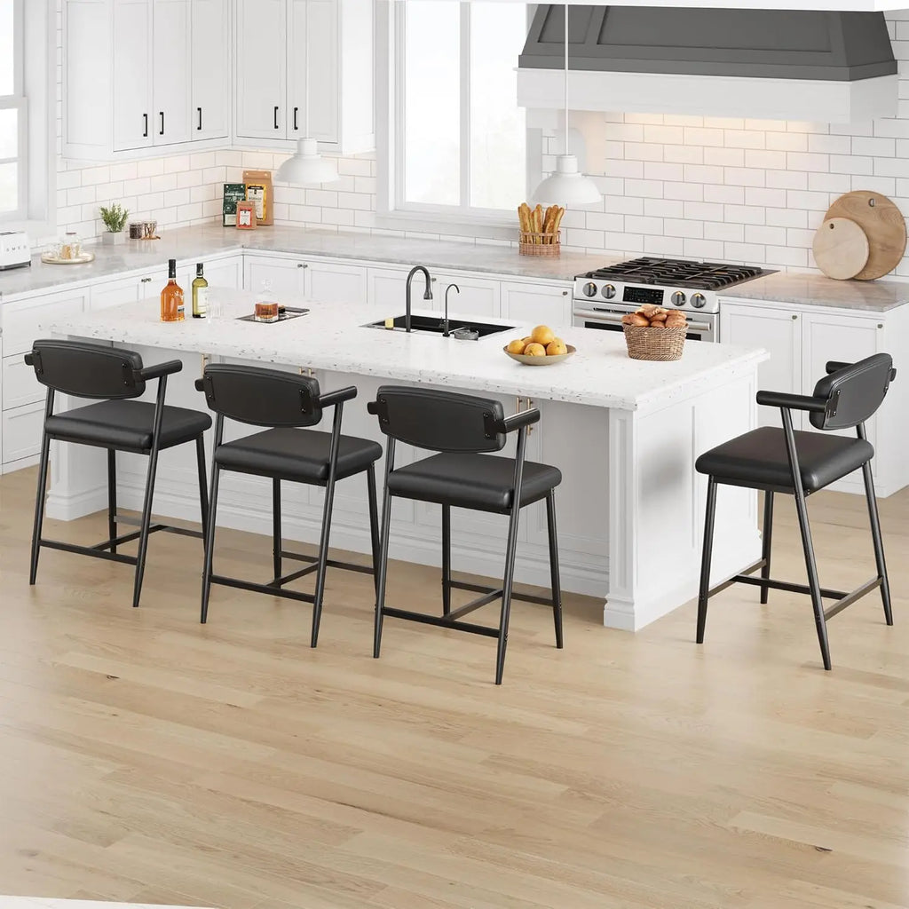 2PCS Modern Bar Stools Set with Back & Upholstered Wider Seat