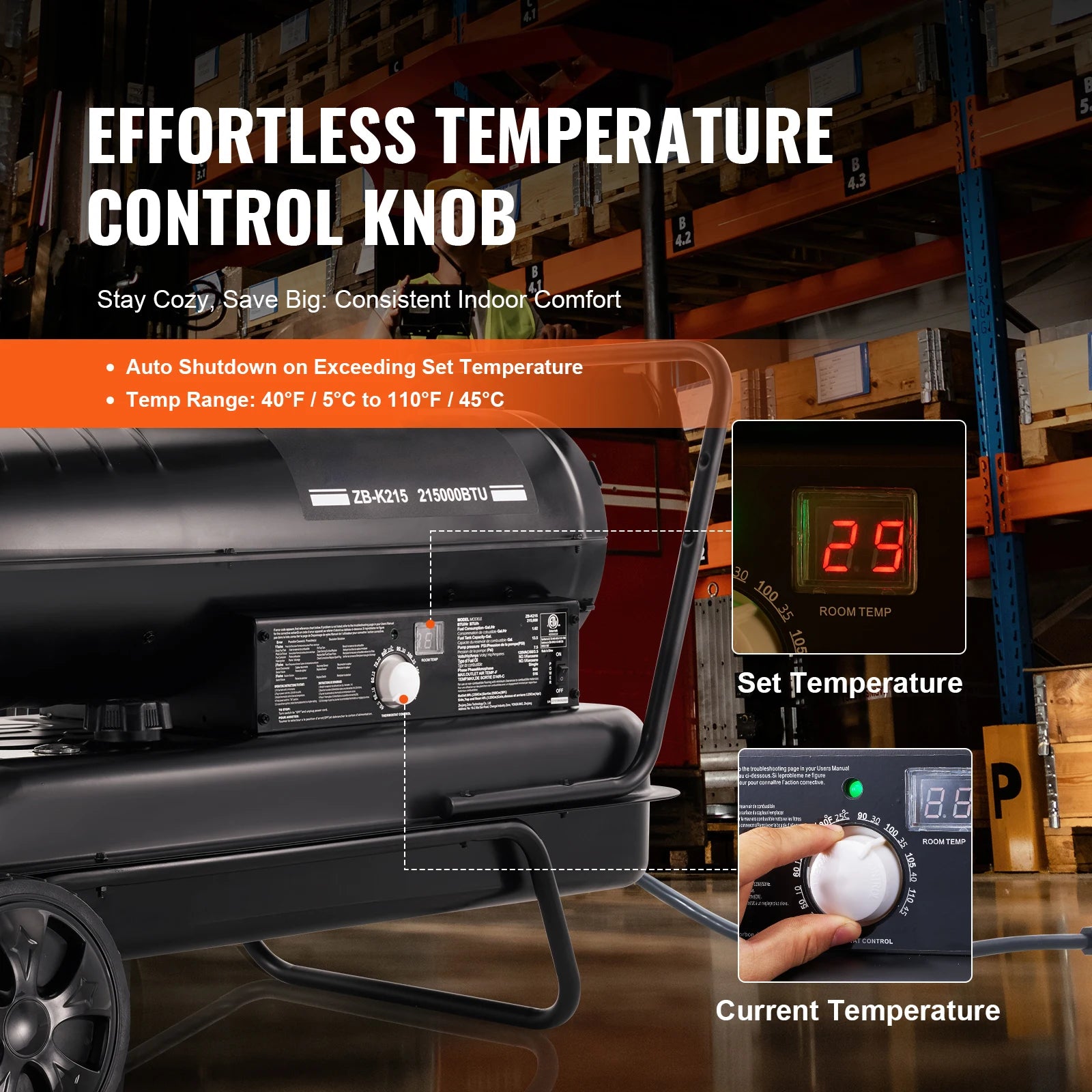 Kerosene Forced Air Heater Portable Torpedo Diesel Space Heater with Thermostat Tank Energy-Efficient heavy-duty Heater