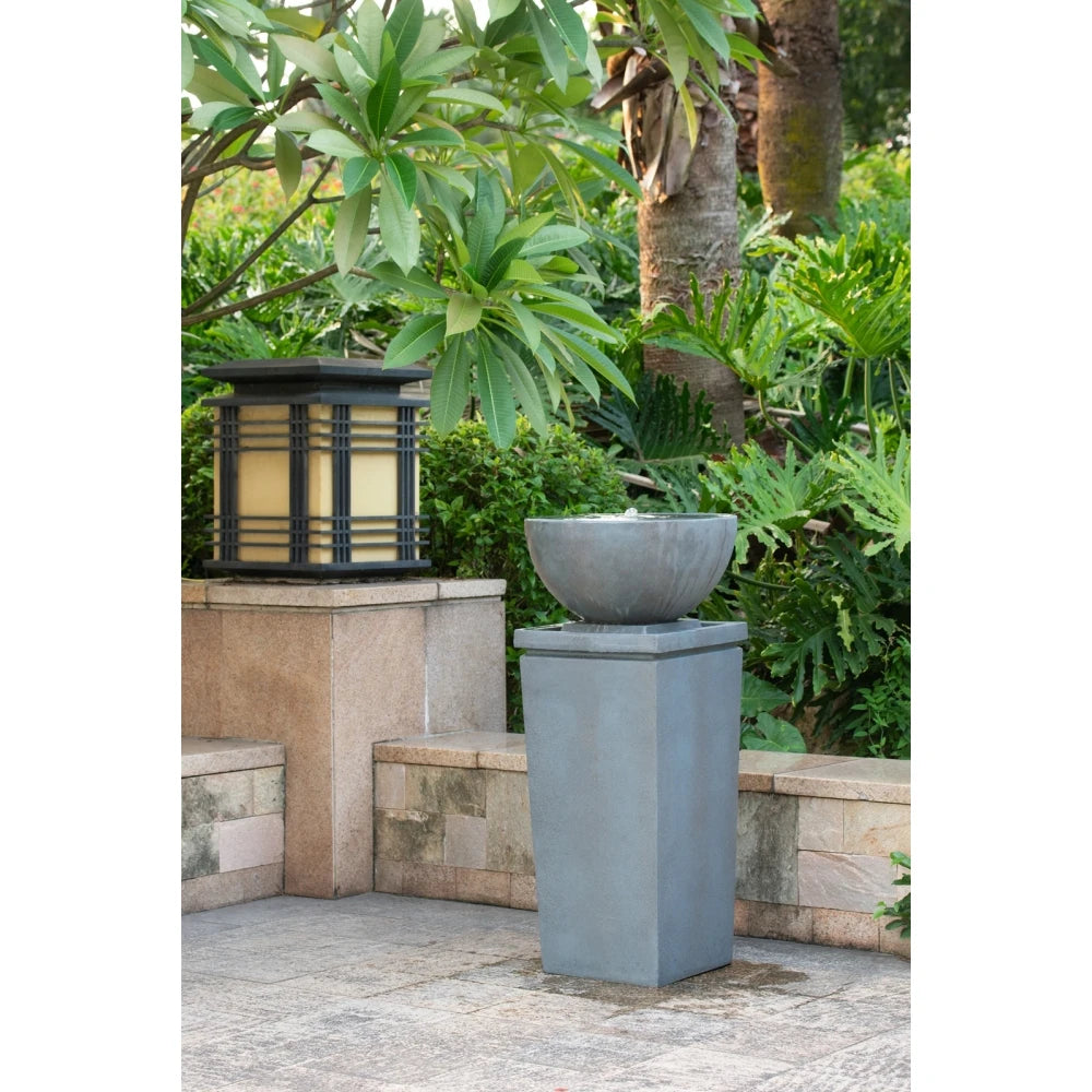 35.5" Polyresin Gray Zen Bowl Water Fountain,
