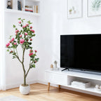Artificial Rose Flower Tree-5FT Lifelike Plant in Pot with Flowers Decorative Rose Trees for Home,Office, Wedding, Event Decor