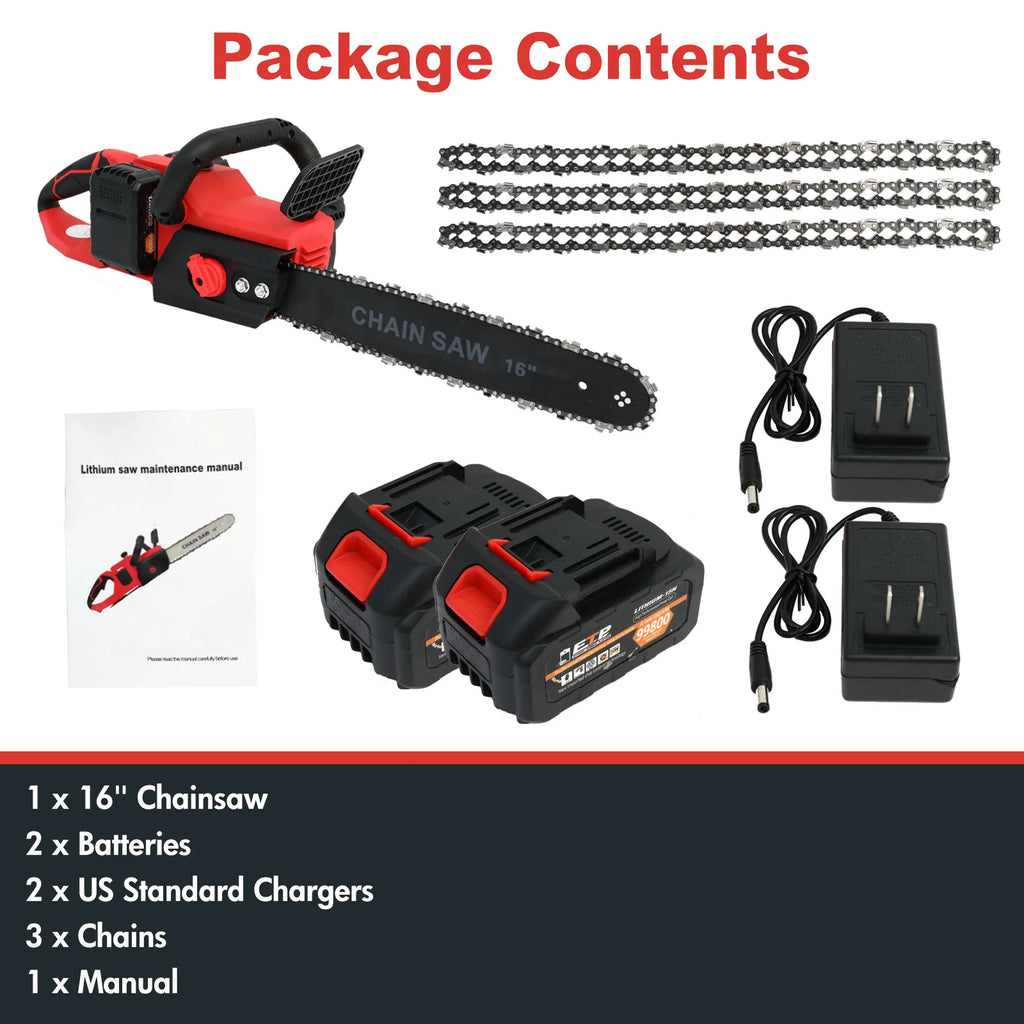 Cordless 42V 1350W Brushless Two Batteries 3 Chains 2 Chargers for Chainsaw
