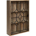 Wall Hanging Open Storage with Decorative Black Iron Door, Rustic Brown