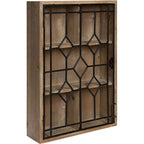 Wall Hanging Open Storage with Decorative Black Iron Door, Rustic Brown