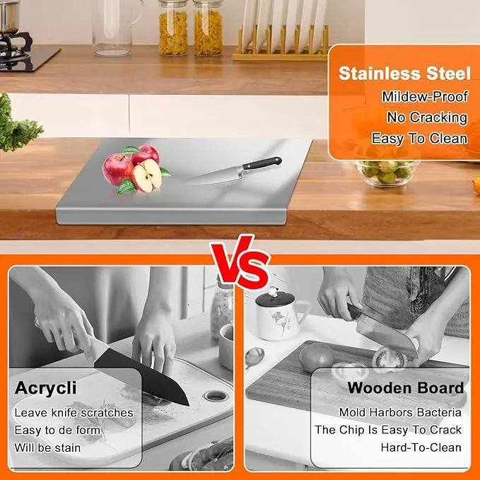 Large Stainless Steel Cutting Board 304 with Lid And Non-Slip Pad