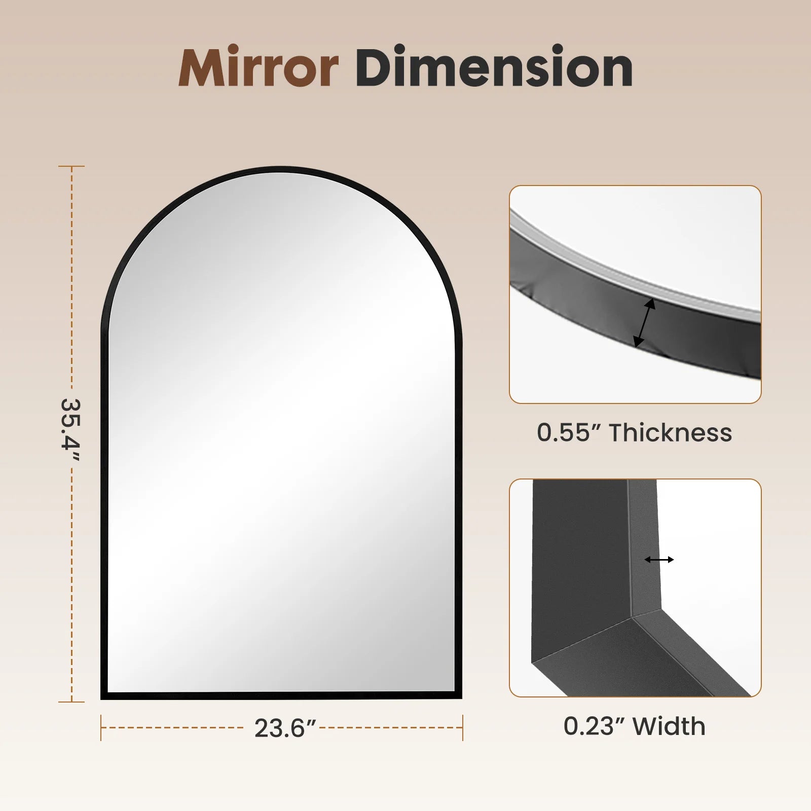 26"x38" Arched Metal Framed Mirror