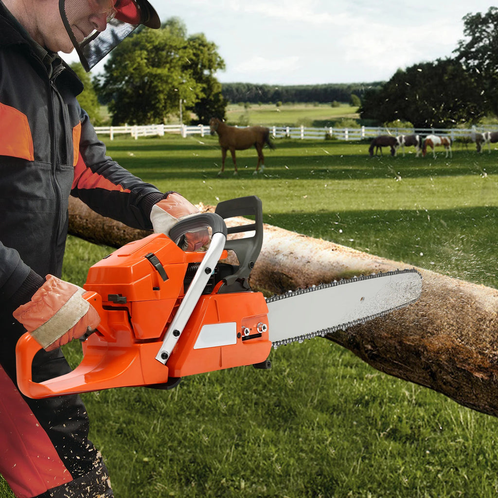 65cc 2-Cycle Gas Powered Chainsaw 24-Inch Guide Bar 3.4KW Gasoline Power