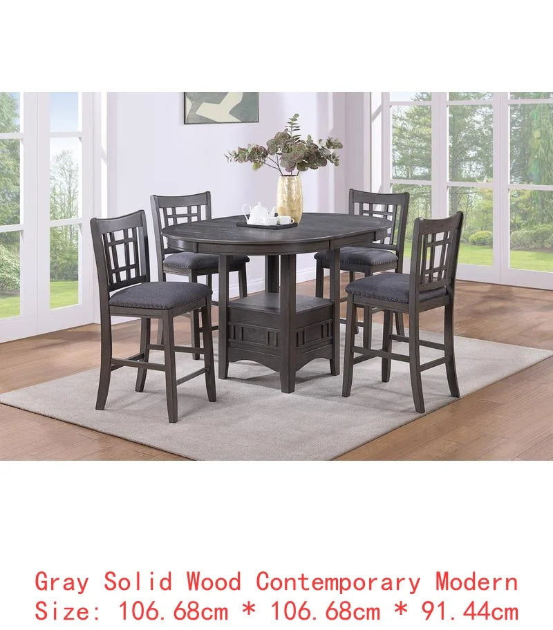 Contemporary 5pc Counter Height Dining Set, Round Table with Leaf & 4 Side Chairs