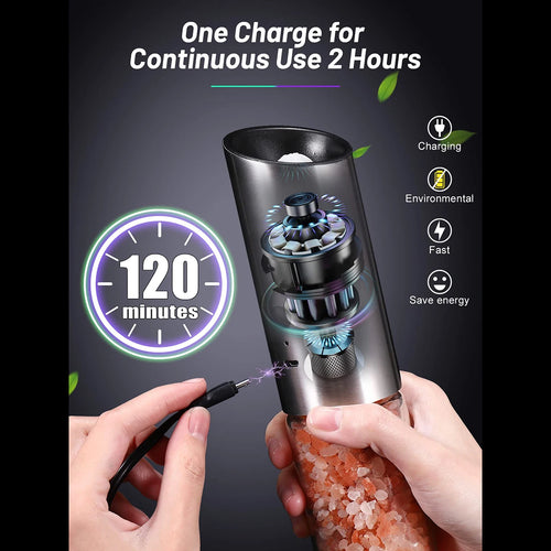 2pcs electric salt and pepper grinder set, USB rechargeable salt and pepper grinder set, electric salt and pepper grinder