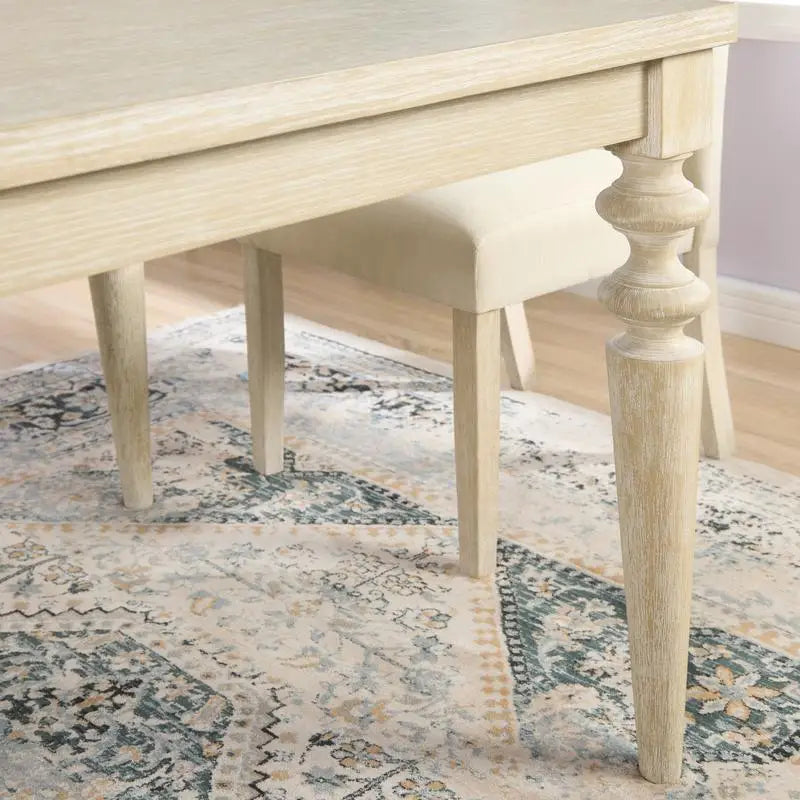 7-Piece Dining Set with Turned-Leg Table and 6 Tufted Chairs
