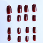 24PCS Press On Nails Short Square Wine Red Full Cover Fake Nail Set