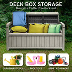3 Seat Outdoor Storage Bench - 90 Gallon Capacity - Weatherproof Resin Bench for Patio, Porch, Garden, Yard, Pool Area - Furnit