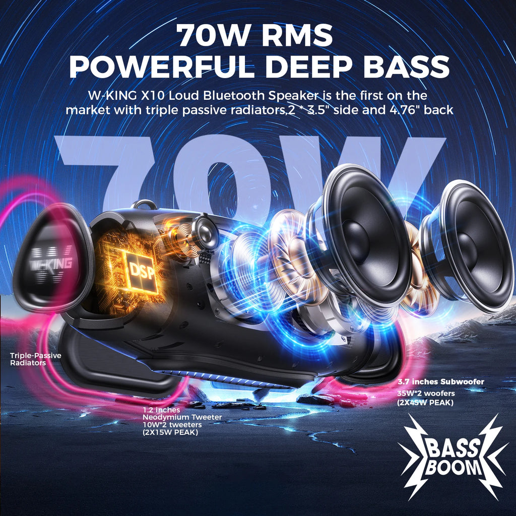 70W Portable Loud Bluetooth Speakers with Wireless Microphone,