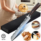 Bread Knife Serrated Design Laser Damascus Wood Handle Slicing Chef Knive