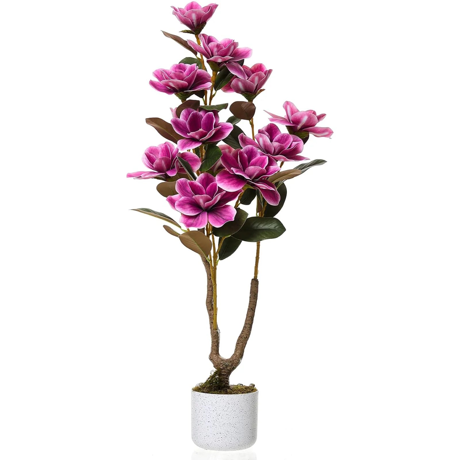 37" Artificial Magnolia Tree In White Planter, 3.1FT Pink Fake Flower Plant Faux Potted Floral Decor For Home Office Room