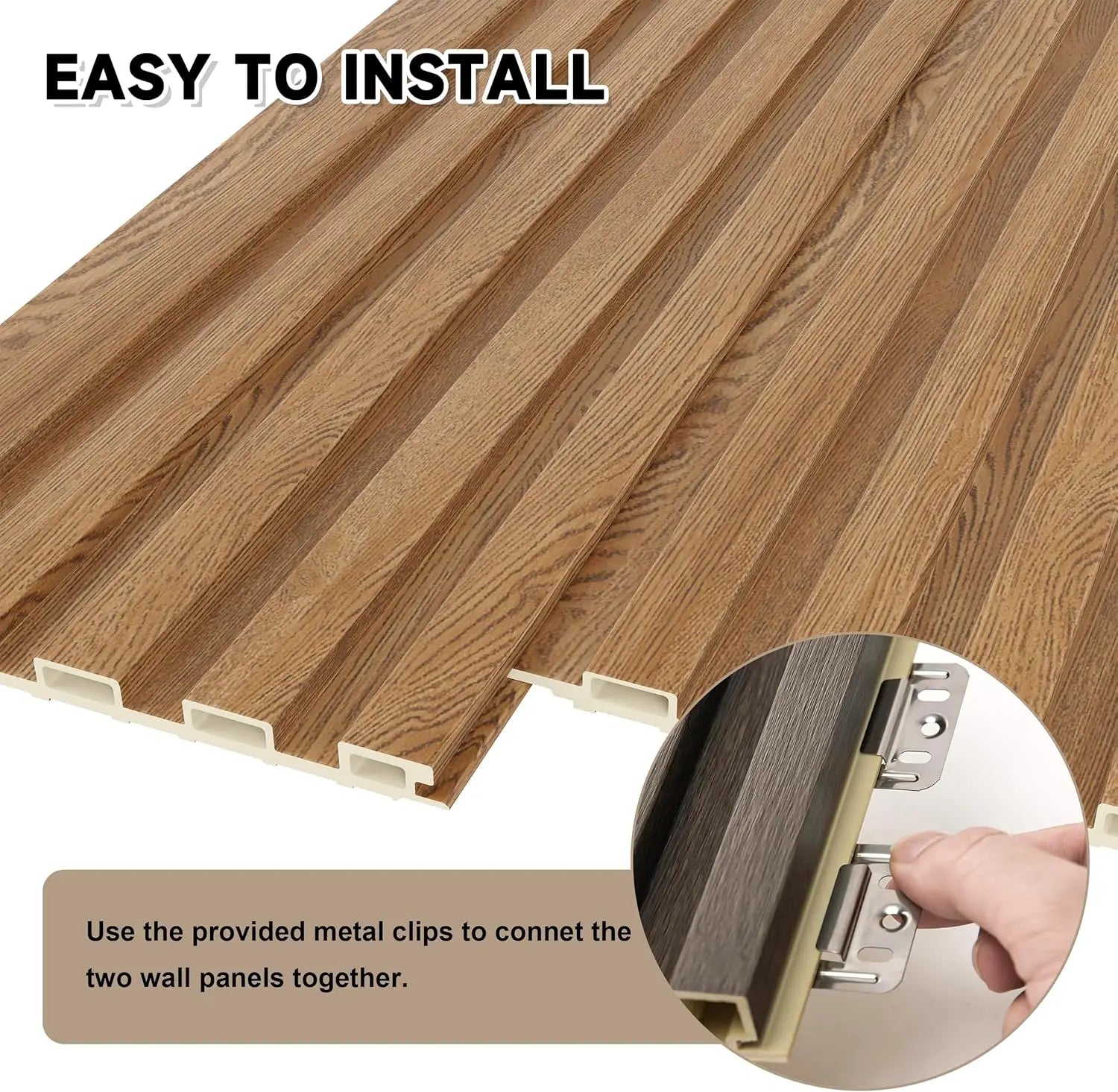 8-Pack 3D WPC Wood Wall Panels, Acoustic Interior Decor for Living Room and Bedroom in Golden Oak, 95x6 Inches