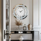 Silver,Tawny Tinted Round Mirror ,24inch Crush Diamond Large Mirrored Wall Clock