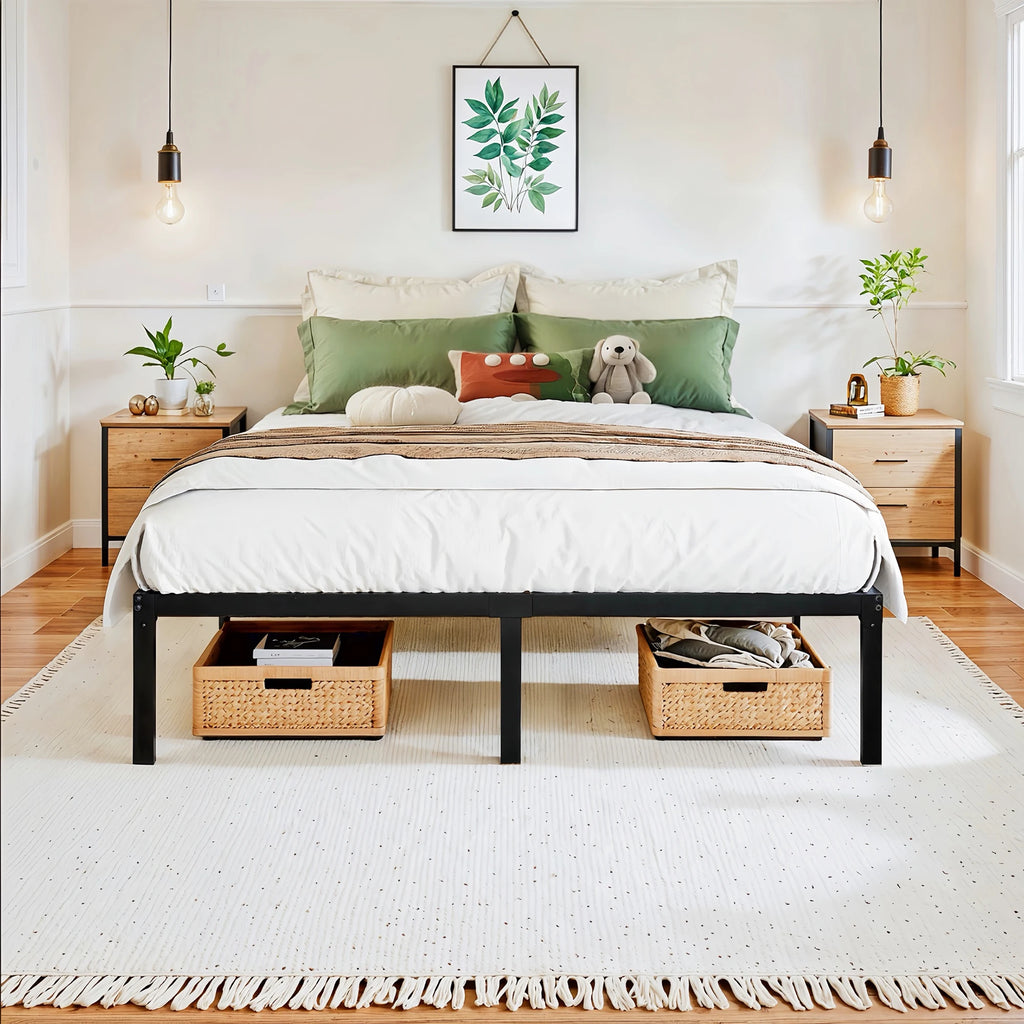 14"  Twin/Full/Quen/King Metal Platform Bed Frame with Storage Space, No Box Spring Needed,