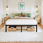 14"  Twin/Full/Quen/King Metal Platform Bed Frame with Storage Space, No Box Spring Needed,