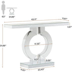 Mirrored Console Table with O-Shaped Base, Entryway Table Glass Sofa Table with Mirror Finish,
