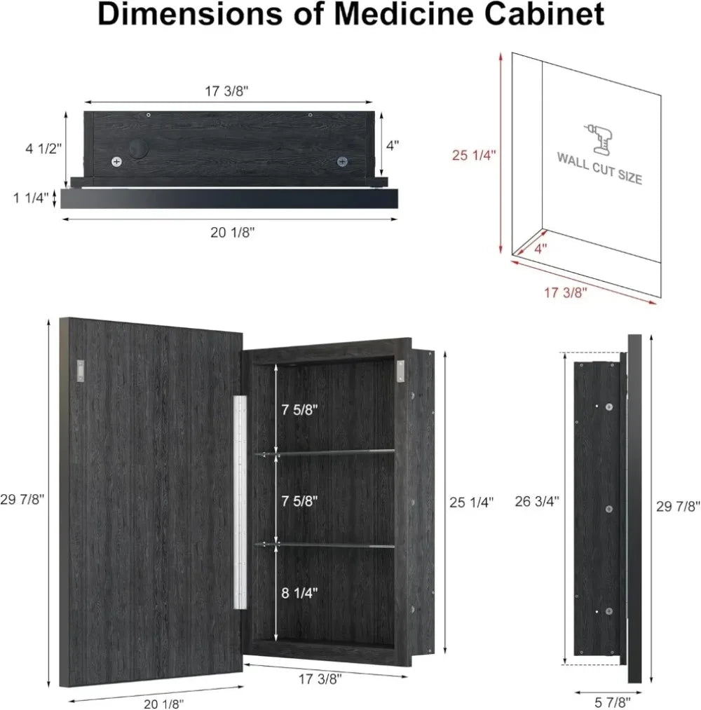 Recessed LED Medicine Cabinet with Dimmable Lights,