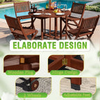 Stylish 5 Piece Patio Dining Set Outdoor Acacia Wood Furniture All-Weather Folding Round Table and Chairs for Backyard, Balcony,