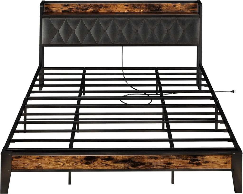 Twin/TwinXL/Full/Queen/King/CaliforniaKing Bed Frames, Storage Headboard with Outlets,