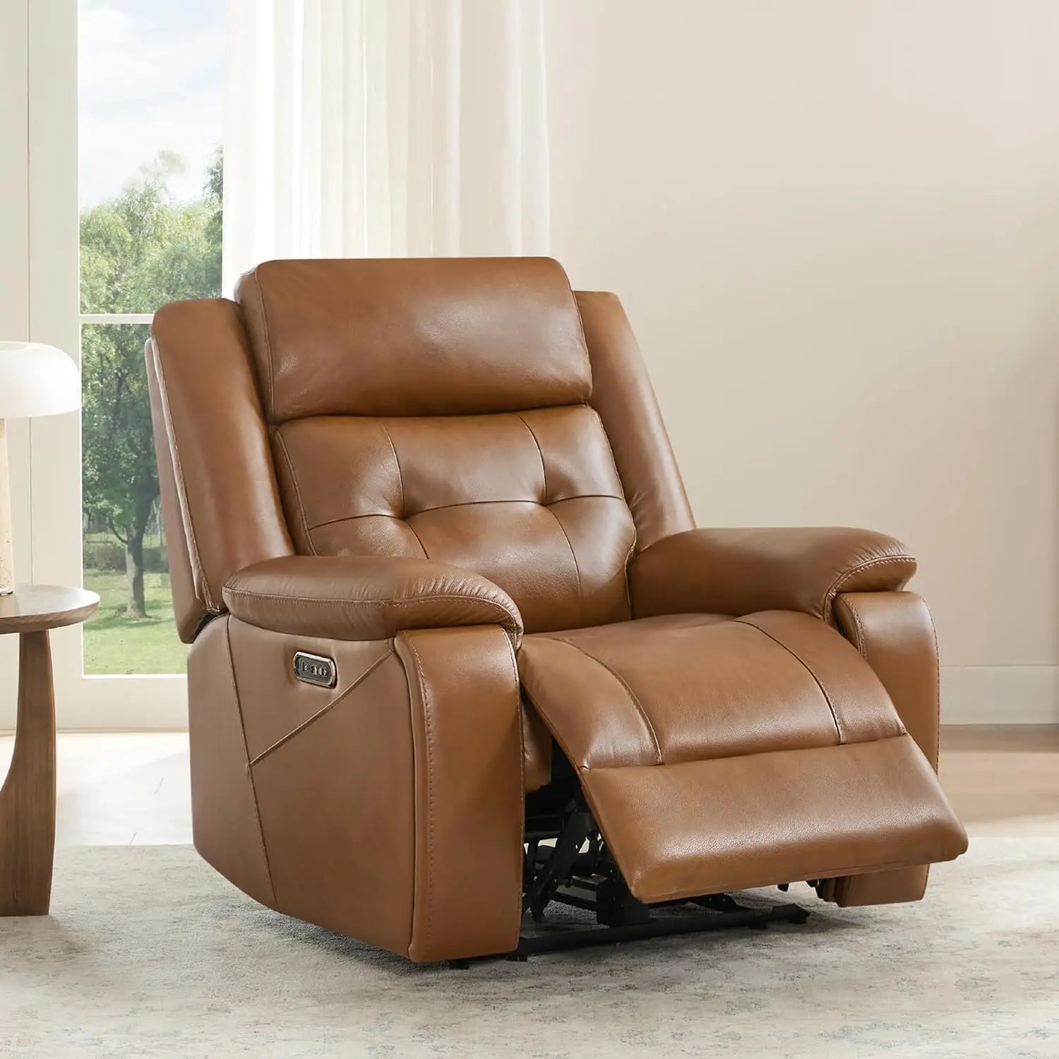 Genuine Leather Power Recliner Chair for Adults, Wall Hugger Recliner with Power Headrest
