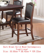 7pc Formal Dining Set with Solid Wood Table, Shelve & 6 Chairs in Espresso Finish