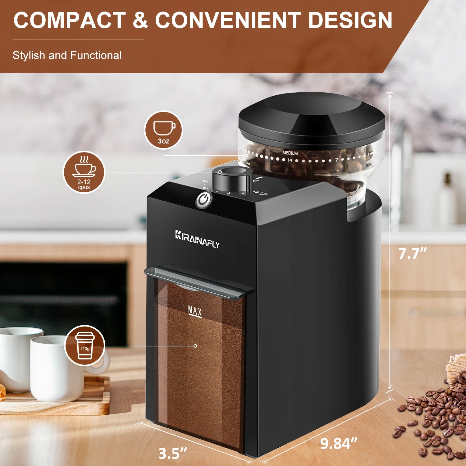 Electric Coffee Bean Grinder With 28 Adjustable Gears