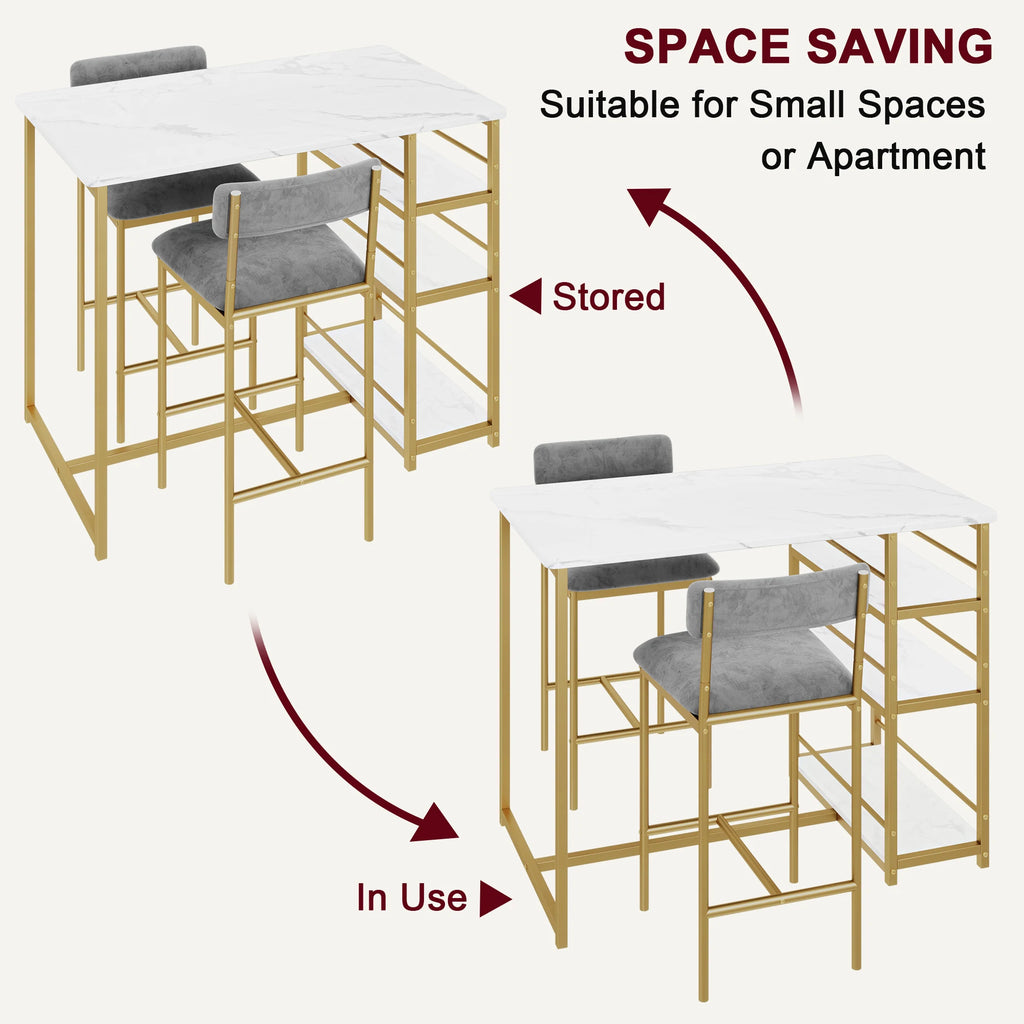 3 Pieces Dining Room Table Set Counter Height Kitchen Table and Chairs