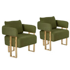 Modern Barrel Accent Chairs 2pcs Upholstered Gold Legs