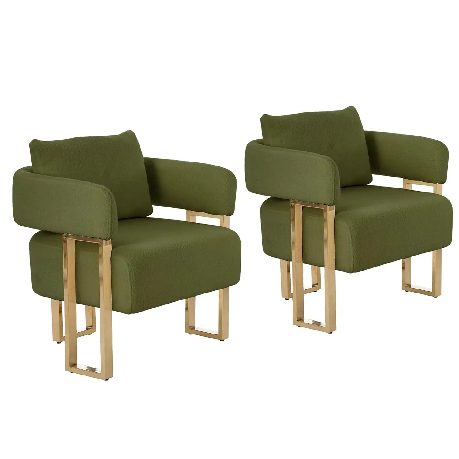 Modern Barrel Accent Chairs 2pcs Upholstered Gold Legs