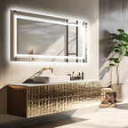 Extra Large Rectangle LED Vanity Dimmable Backlit Anti-Fog Memory with Front and Backlight Shatter-Proof