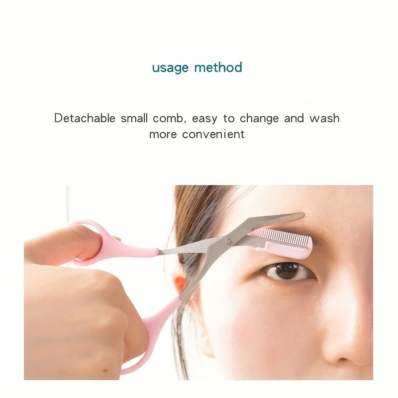 Stainless Steel Eyebrow Trimming Scissors With Comb,
