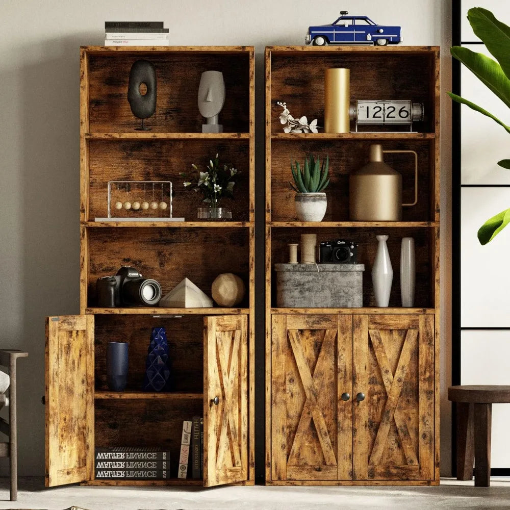 Industrial 5-Shelf Bookcase with Doors, 11.8" Depth