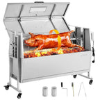 Rotisserie Grill, 46in BBQ Outdoor Pig amp Lamb Spit Roaster, Charcoal Spit Roaster with 132 LBS Capacity, Wheels amp 4Level He