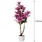 37" Artificial Magnolia Tree In White Planter, 3.1FT Pink Fake Flower Plant Faux Potted Floral Decor For Home Office Room