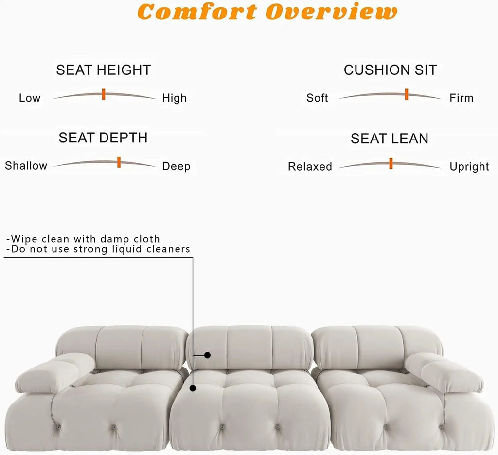 104" Minimalist Modular Sectional Sofas Modern Velvet Convertible Couches 3 Seats