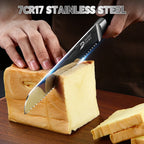Bread Knife Serrated Design Laser Damascus Wood Handle Slicing Chef Knive