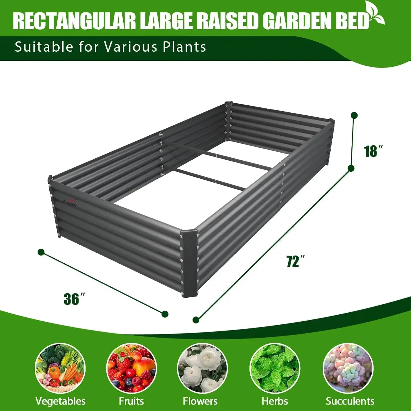 6X3X1.5 ft Rectangular Metal Planter Box for Planting Vegetables Flowers Herb,