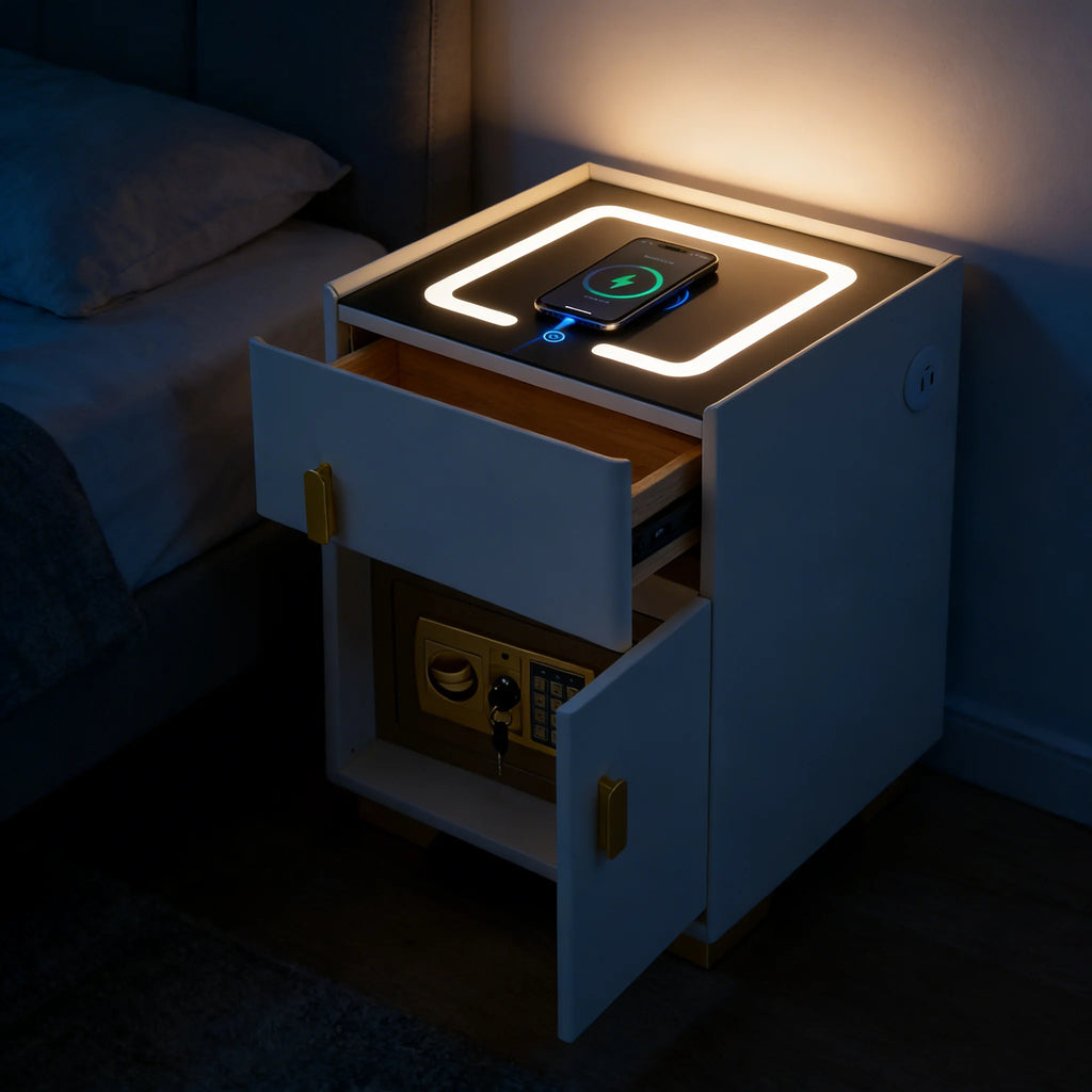 Smart Nightstand w/ Drawer & Safe Wireless Charging
