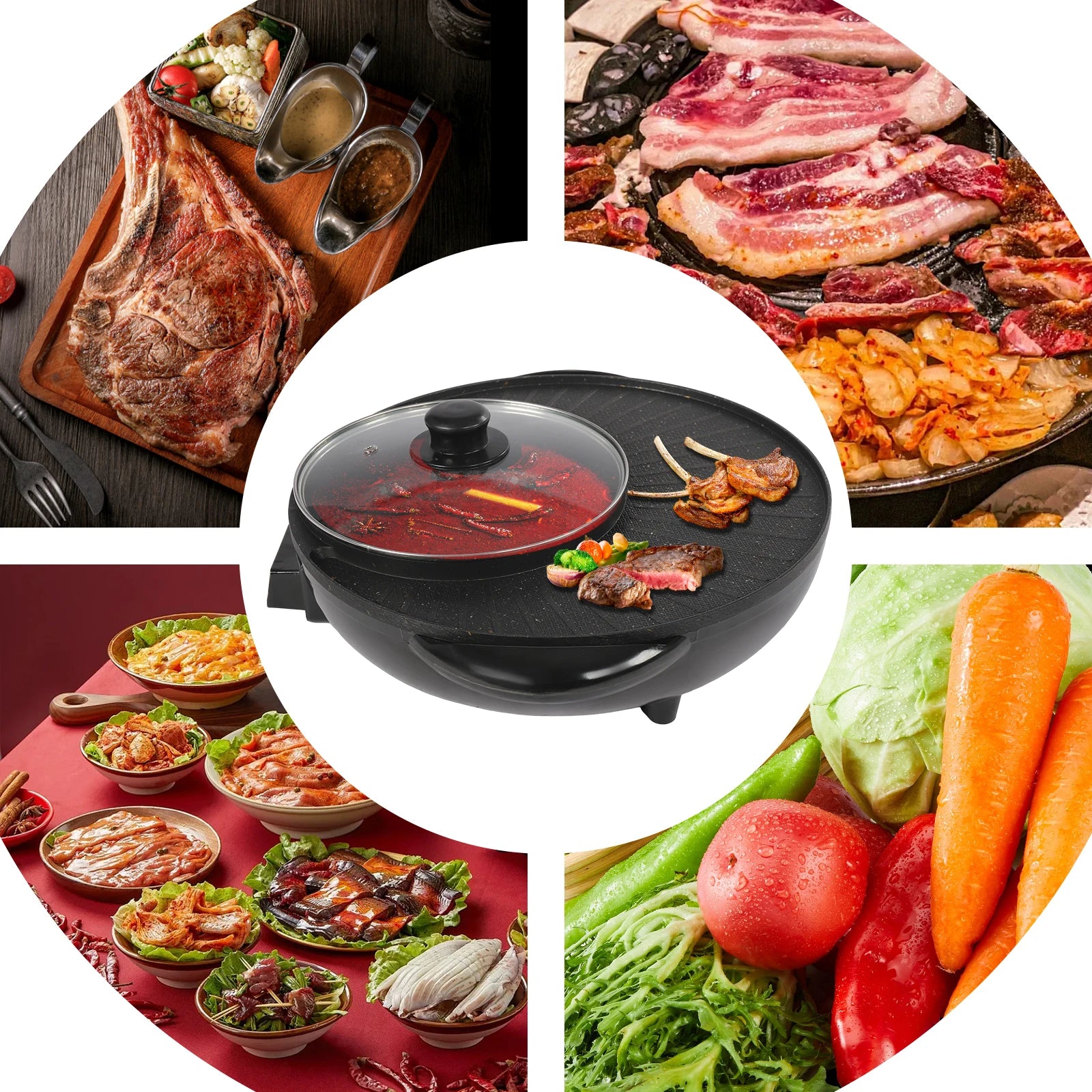 5-Gear Electric Hot Pot with Frying Pan, 1350w