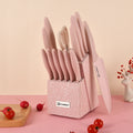 14 Pieces Pink Kitchen Knife Color Block Set, Titanium Coated Carbon Steel