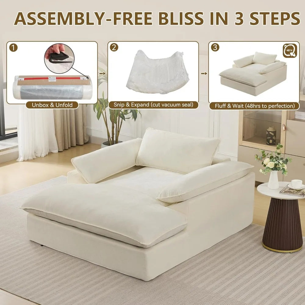 Beige Oversized Chaise Lounge Chair