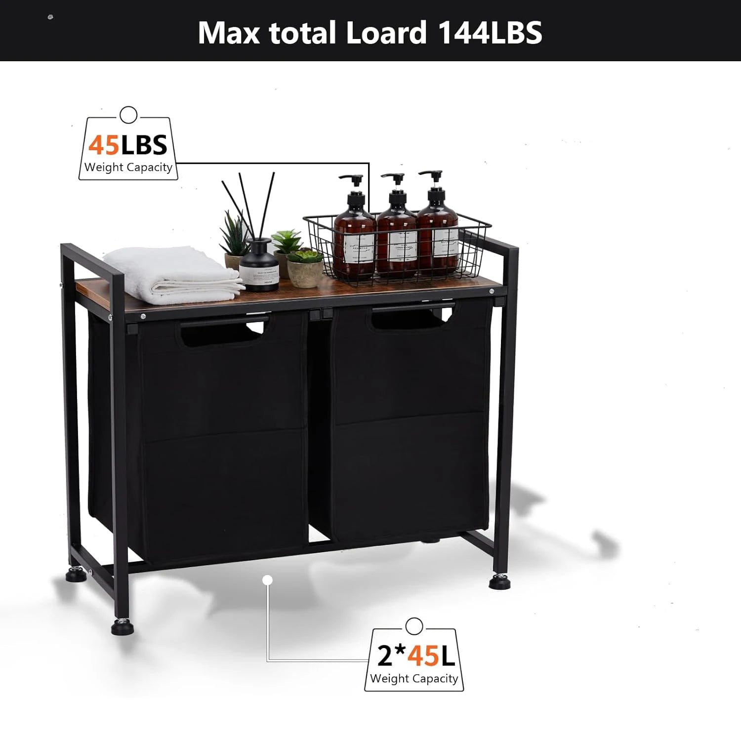 2 Section Sorter with Removable Laundry Bag and Top Shelf