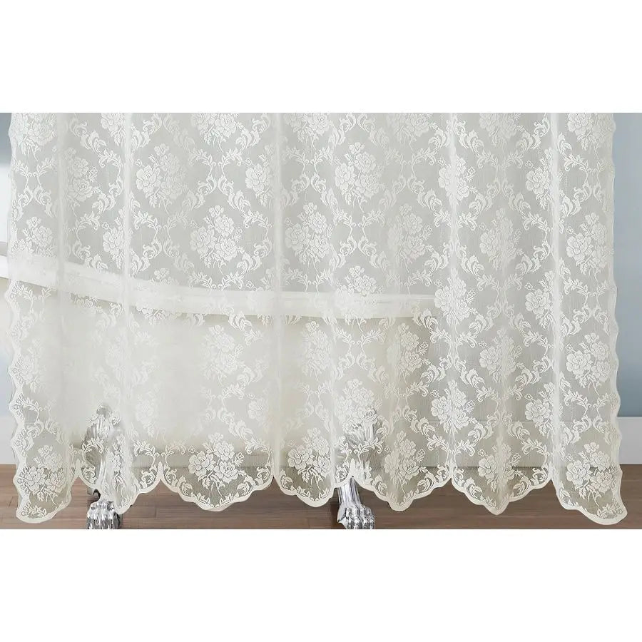 Ivory Shower Curtain with Attached Valance and Elegant Tassels. Standard Size 72 x 72 Lace Shower Curtain for Bathroom.