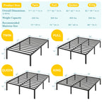 14"  Twin/Full/Quen/King Metal Platform Bed Frame with Storage Space, No Box Spring Needed,