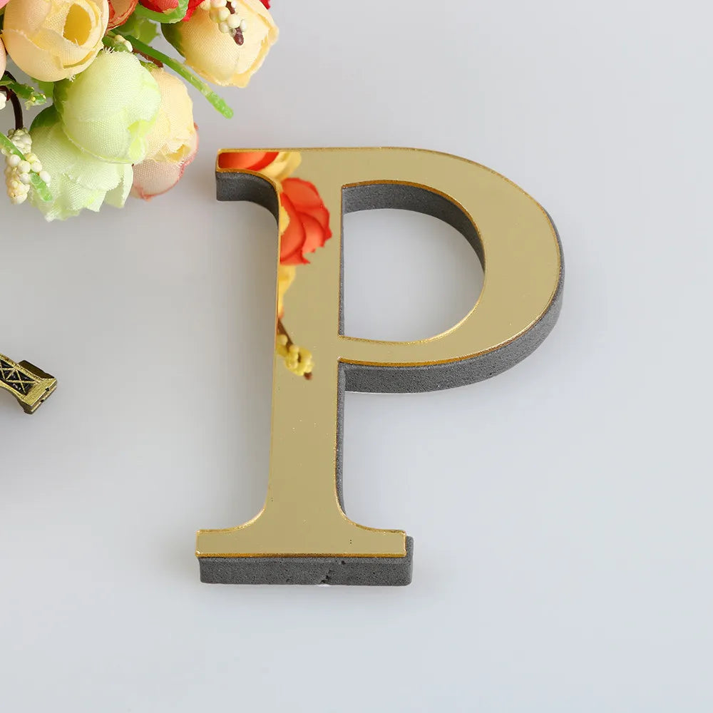 26 English Letters Wall Sticker 3D Mirror Acrylic Gold